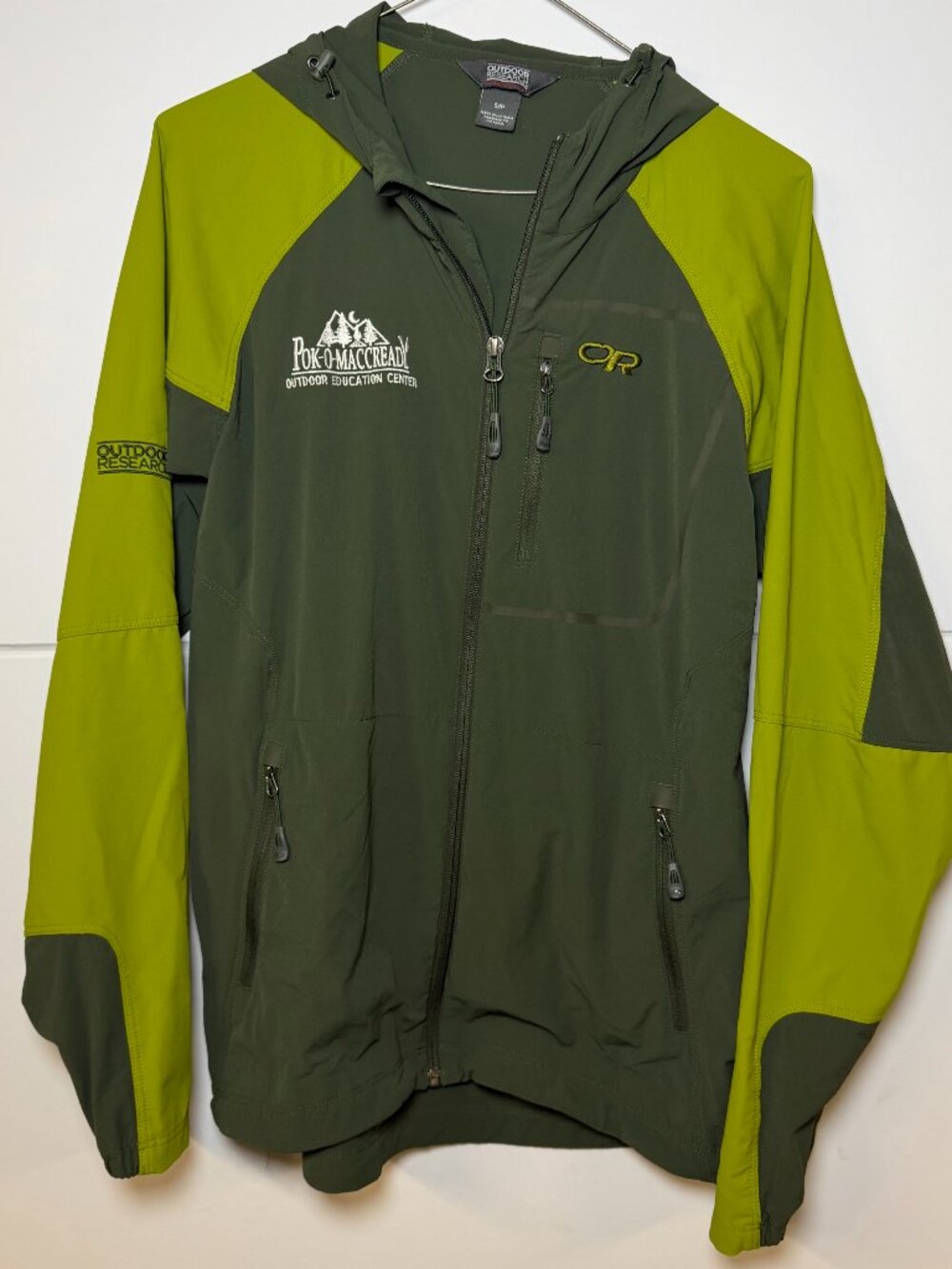 Outdoor Research Mens Ferrosi Hoody Jacket Green Yellow Softshell Small Hiking